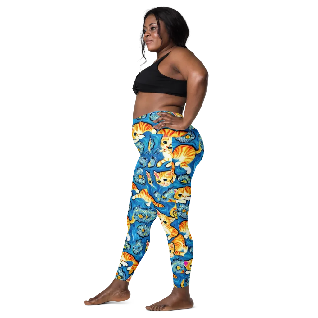 Indigo Marmalade Cats on Leggings with Pockets — Left