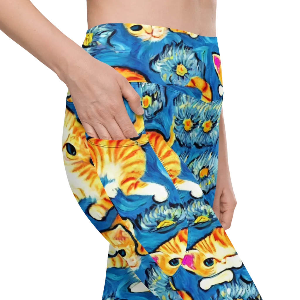 Indigo Marmalade Cats on Leggings with Pockets — Product details