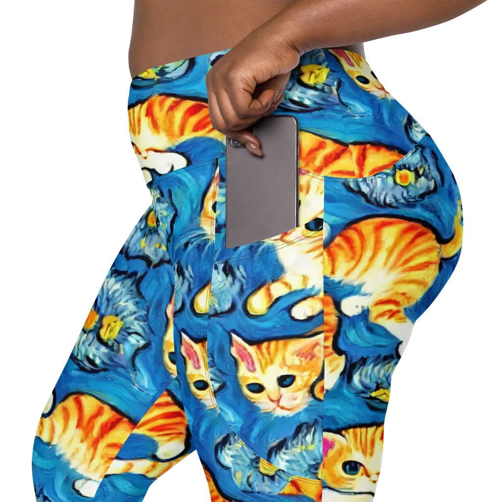 Indigo Marmalade Cats on Leggings with Pockets — Product details 2