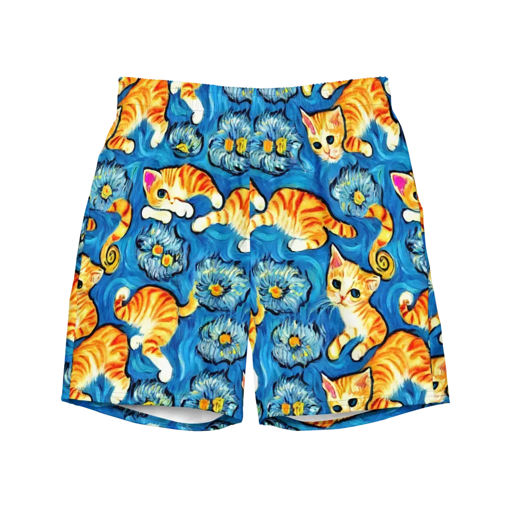 Indigo Marmalade Cats on Swim Trunks — Front