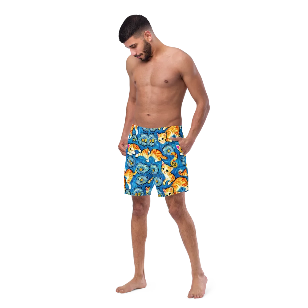 Indigo Marmalade Cats on Swim Trunks — Left Front