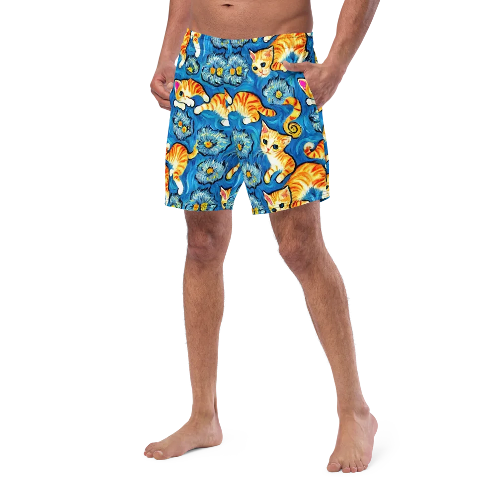 Indigo Marmalade Cats on Swim Trunks — Left Front