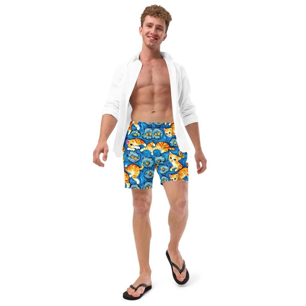 Indigo Marmalade Cats on Swim Trunks — Front