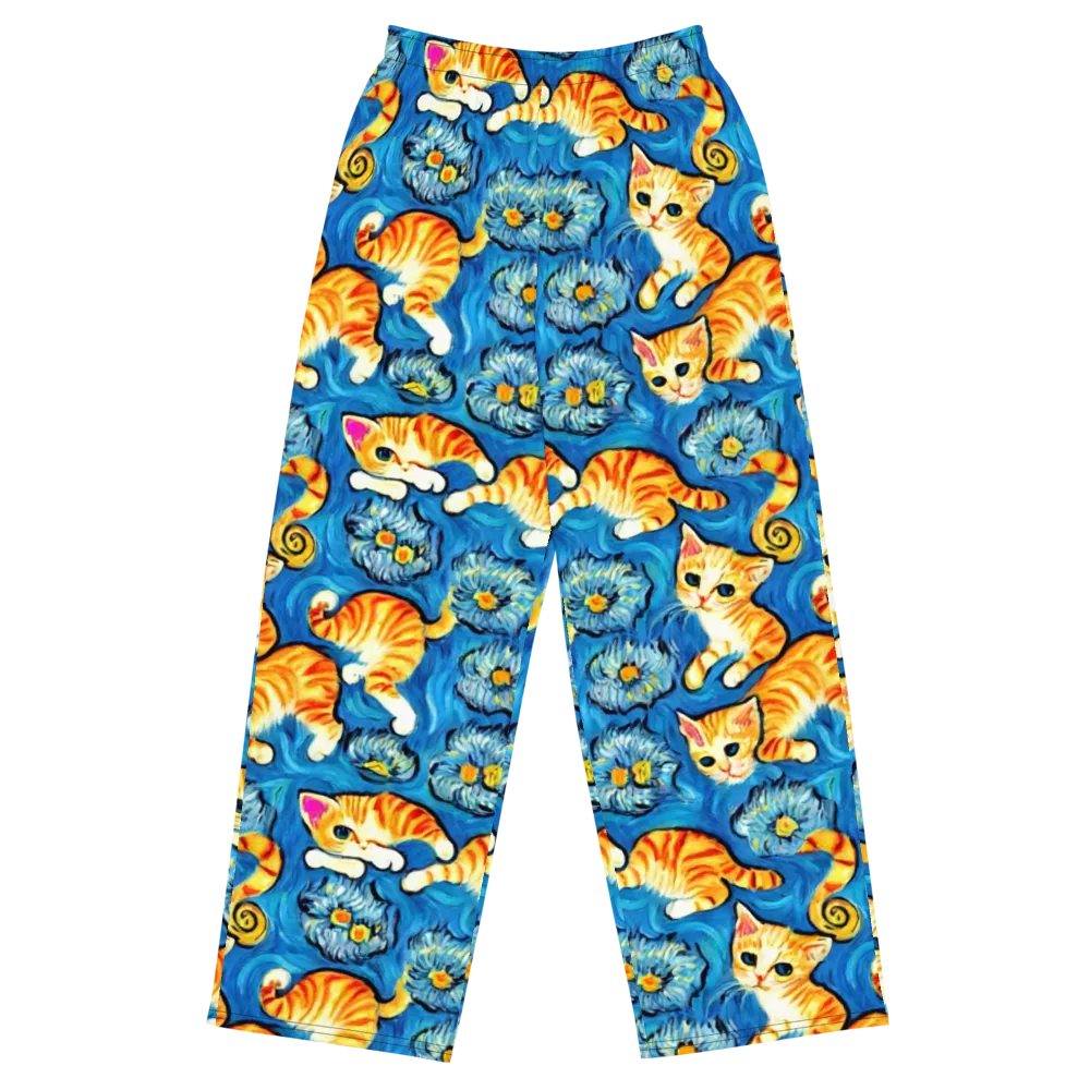 Indigo Marmalade Cats on Wide-Leg Pants — Front