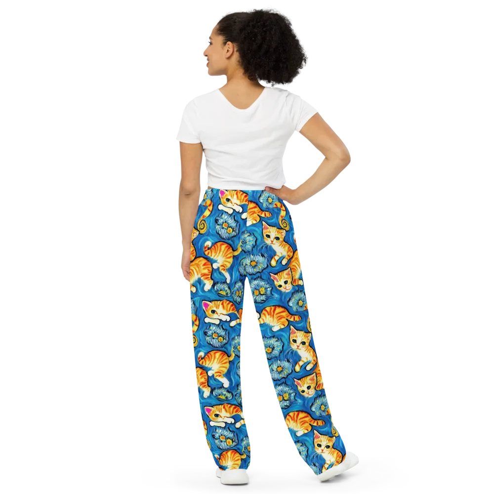 Indigo Marmalade Cats on Wide-Leg Pants — Back