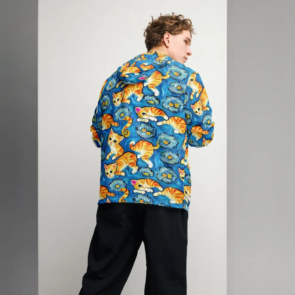 Indigo Marmalade Cats on Men's Windbreaker — Back