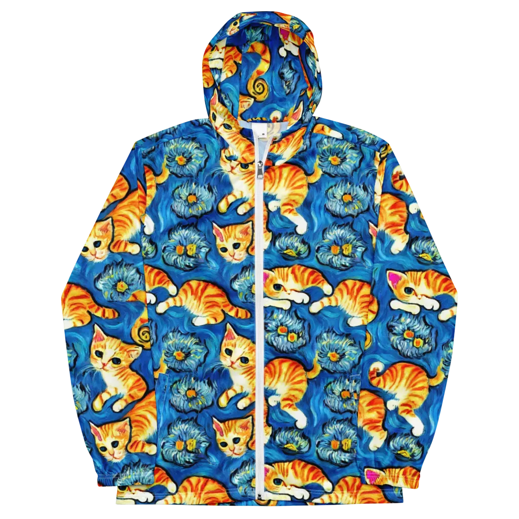 Indigo Marmalade Cats on Men's Windbreaker — Front