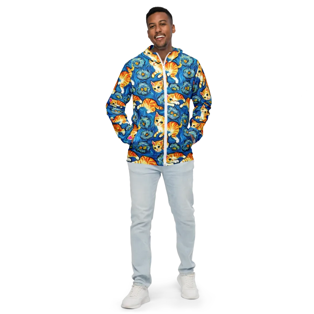 Indigo Marmalade Cats on Men's Windbreaker — Front