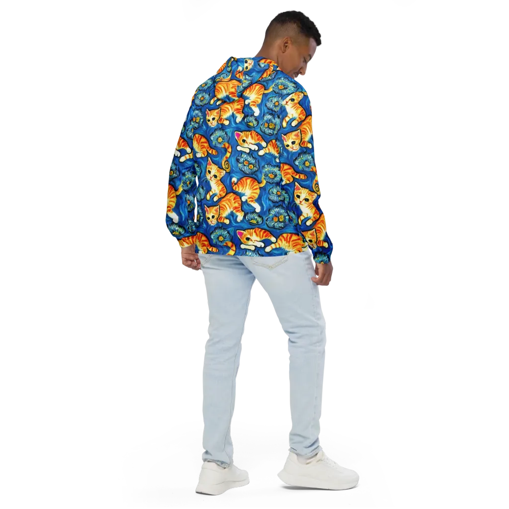 Indigo Marmalade Cats on Men's Windbreaker — Back