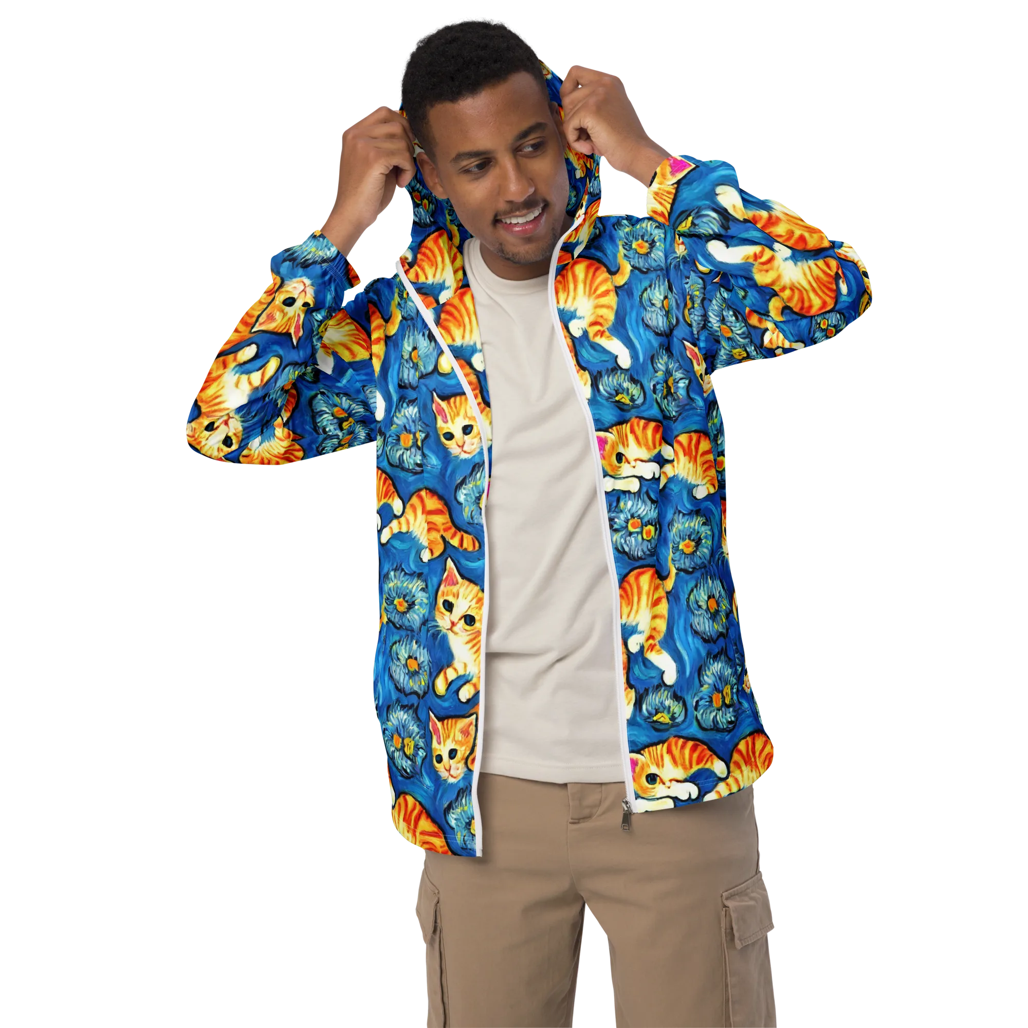 Indigo Marmalade Cats on Men's Windbreaker — Front