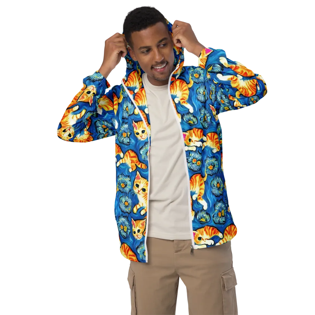 Indigo Marmalade Cats on Men's Windbreaker — Front