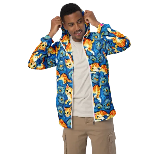 Indigo Marmalade Cats on a Men's Windbreaker