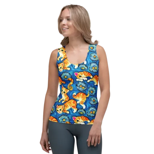 Indigo Marmalade Cats on a Women's Tank Top