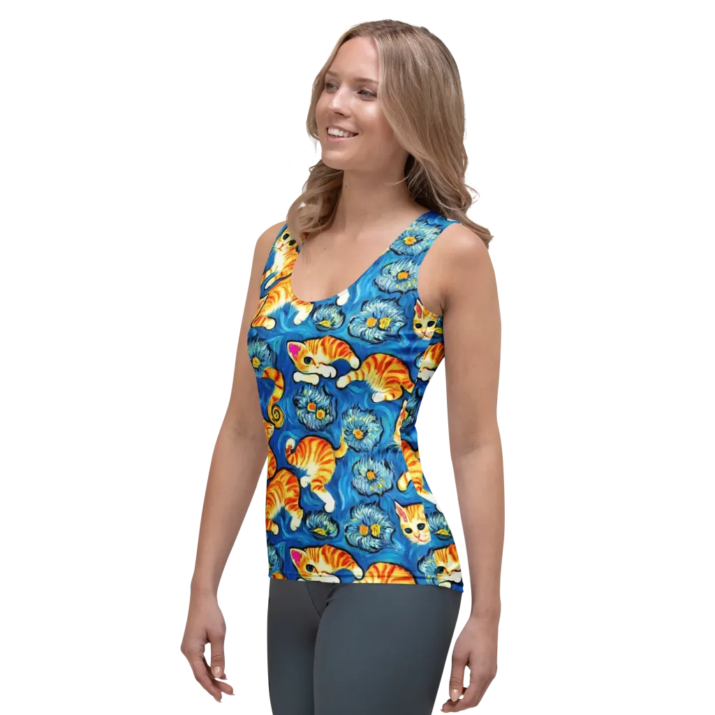 Indigo Marmalade Cats on Women's Tank Top — Left Front