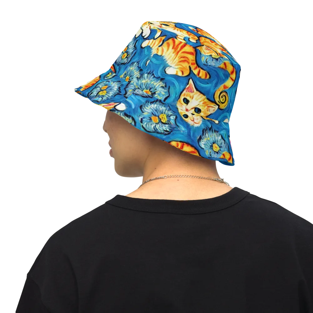 Indigo Marmalade Cats on Reversible Bucket Hat — Back Inside