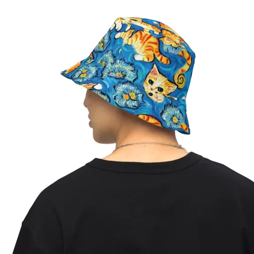 Indigo Marmalade Cats on a Reversible Bucket Hat