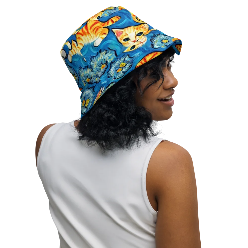 Indigo Marmalade Cats on Reversible Bucket Hat — Right Outside