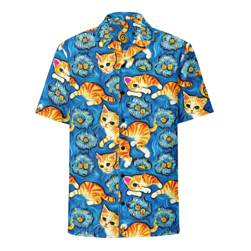 Indigo Marmalade Cats on Button Shirt — Front