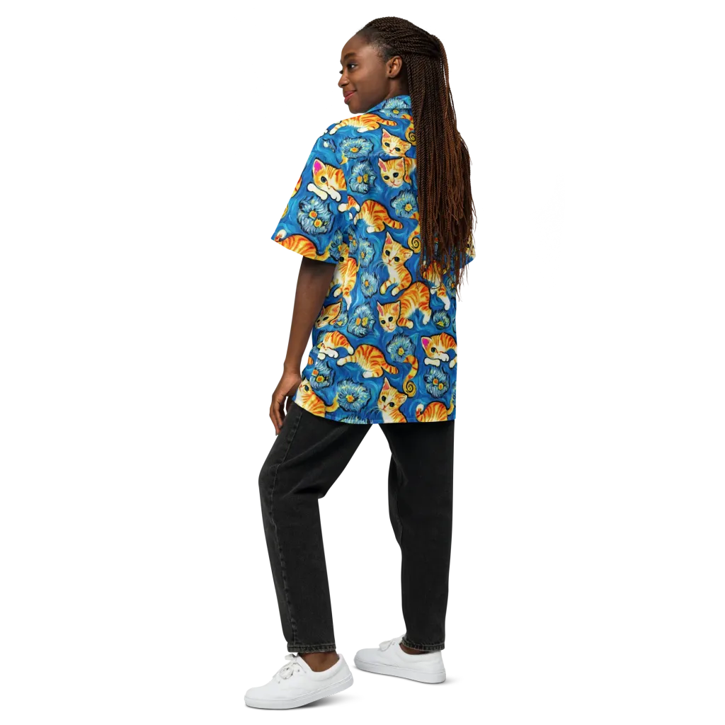 Indigo Marmalade Cats on Button Shirt — Back