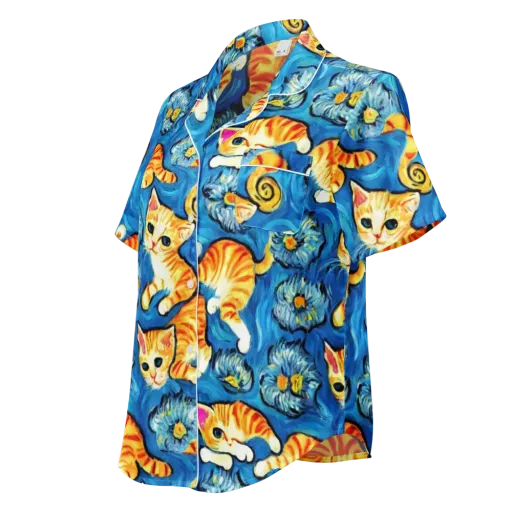 Indigo Marmalade Cats on a Women's Short Sleeve Pajama Top