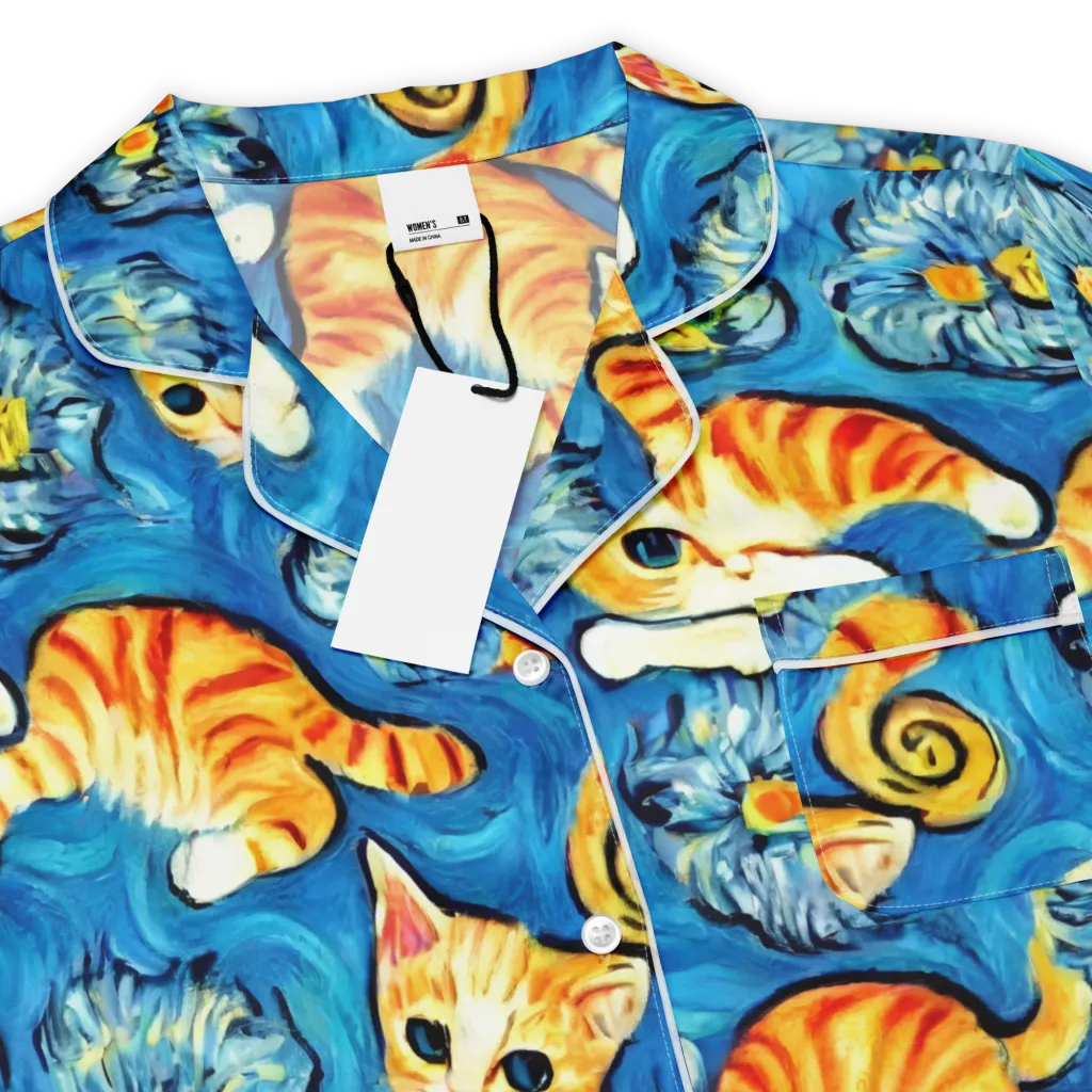 Indigo Marmalade Cats on Women's Short Sleeve Pajama Top — Product details