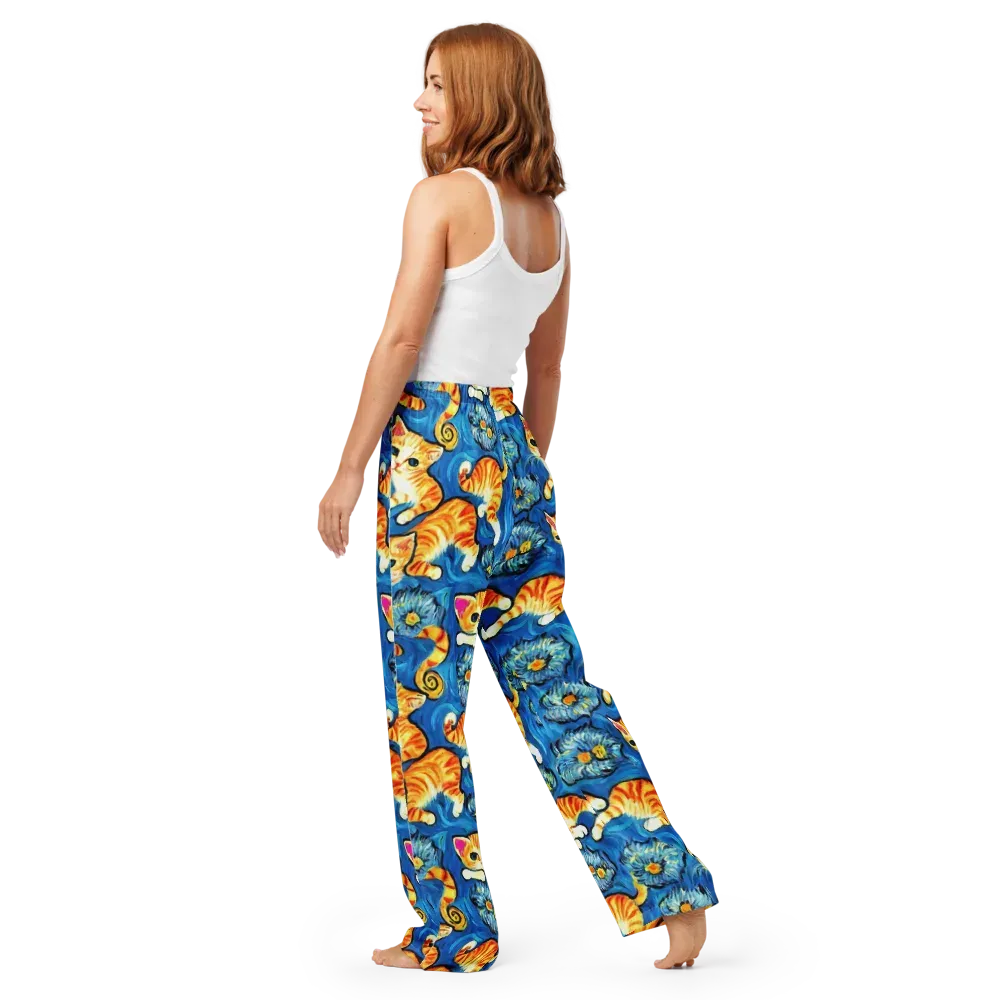 Indigo Marmalade Cats on Women's Pajama Pants — Back