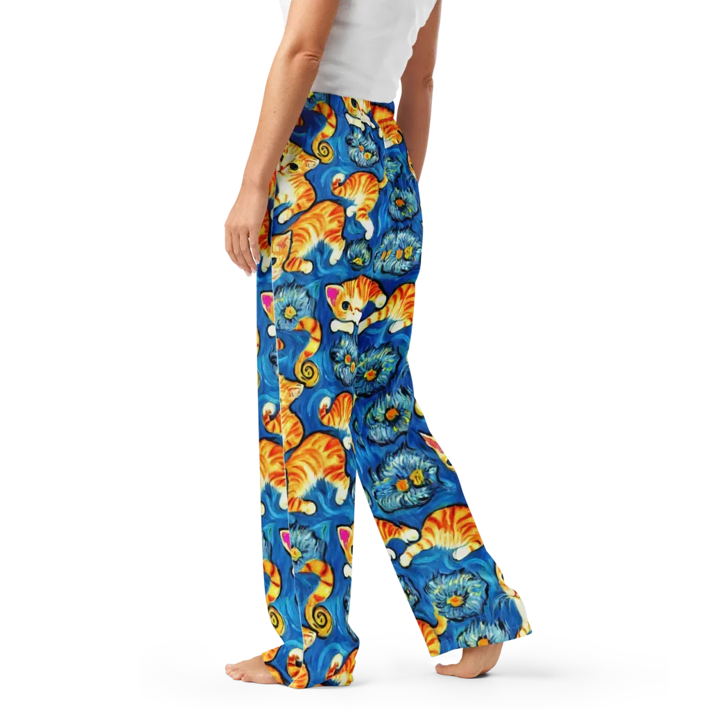 Indigo Marmalade Cats on Women's Pajama Pants — Left