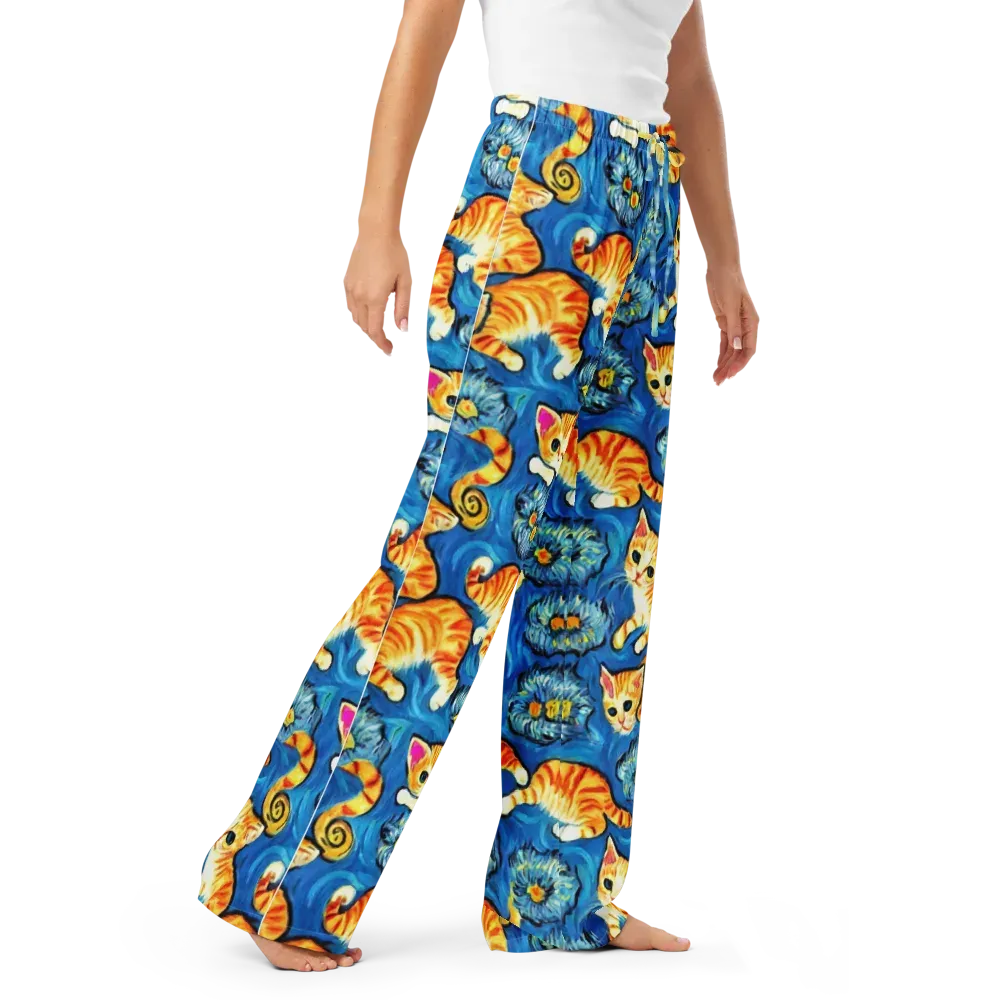 Indigo Marmalade Cats on Women's Pajama Pants — Right Front