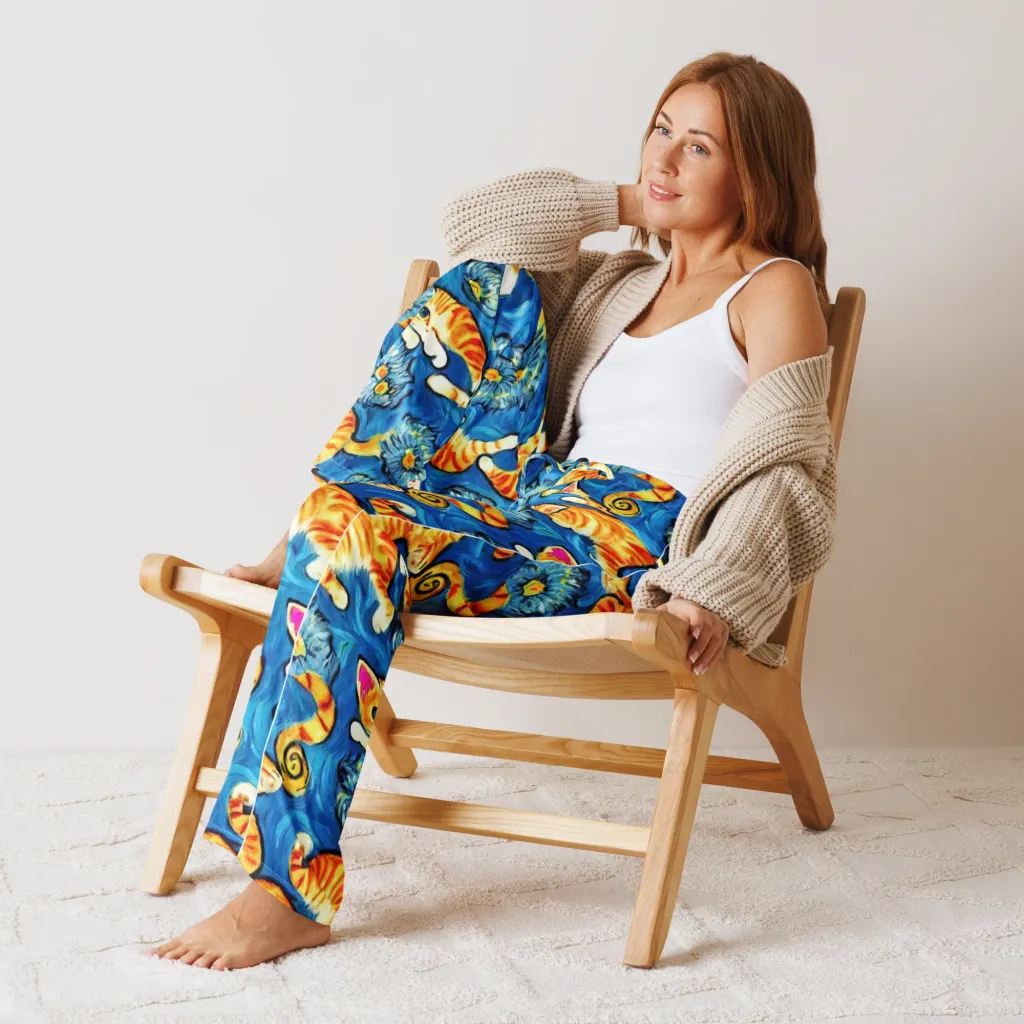 Indigo Marmalade Cats on Women's Pajama Pants — Front
