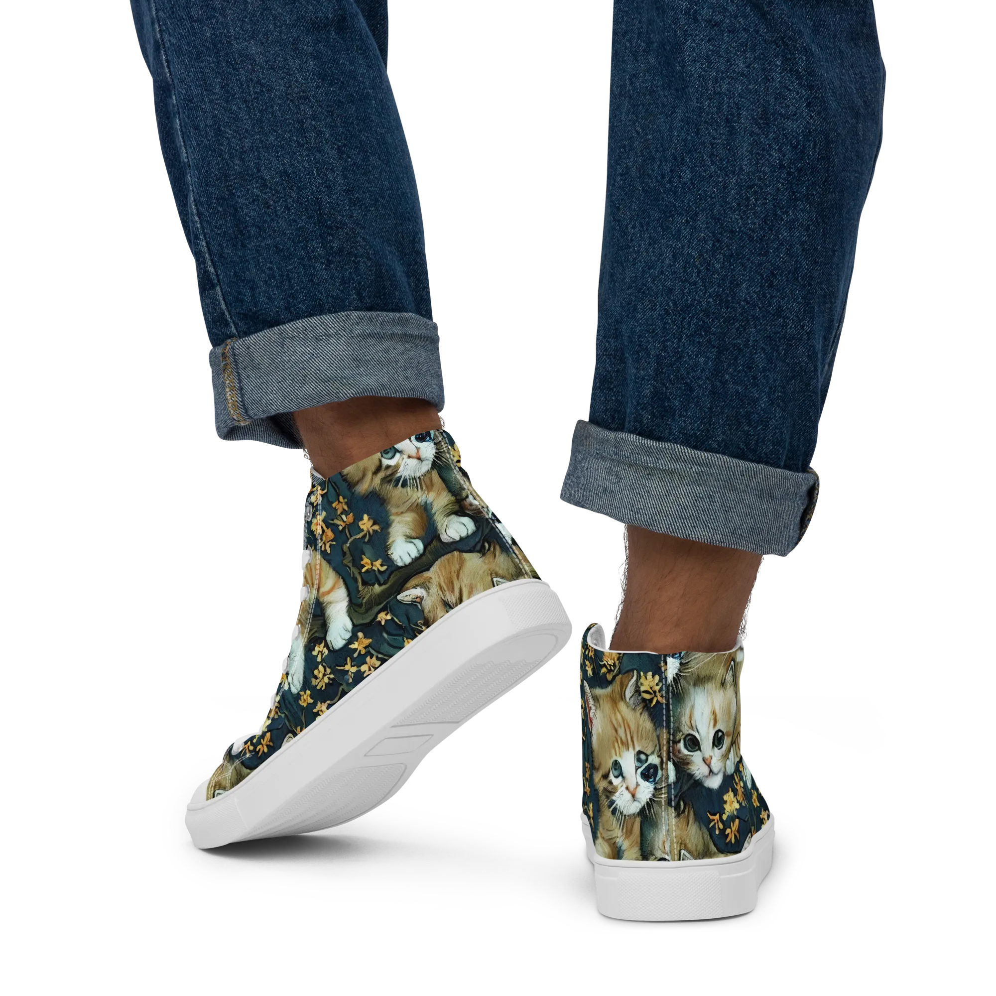 Psychedelic, Aries Moross on Men's High Top Canvas Shoes — Back