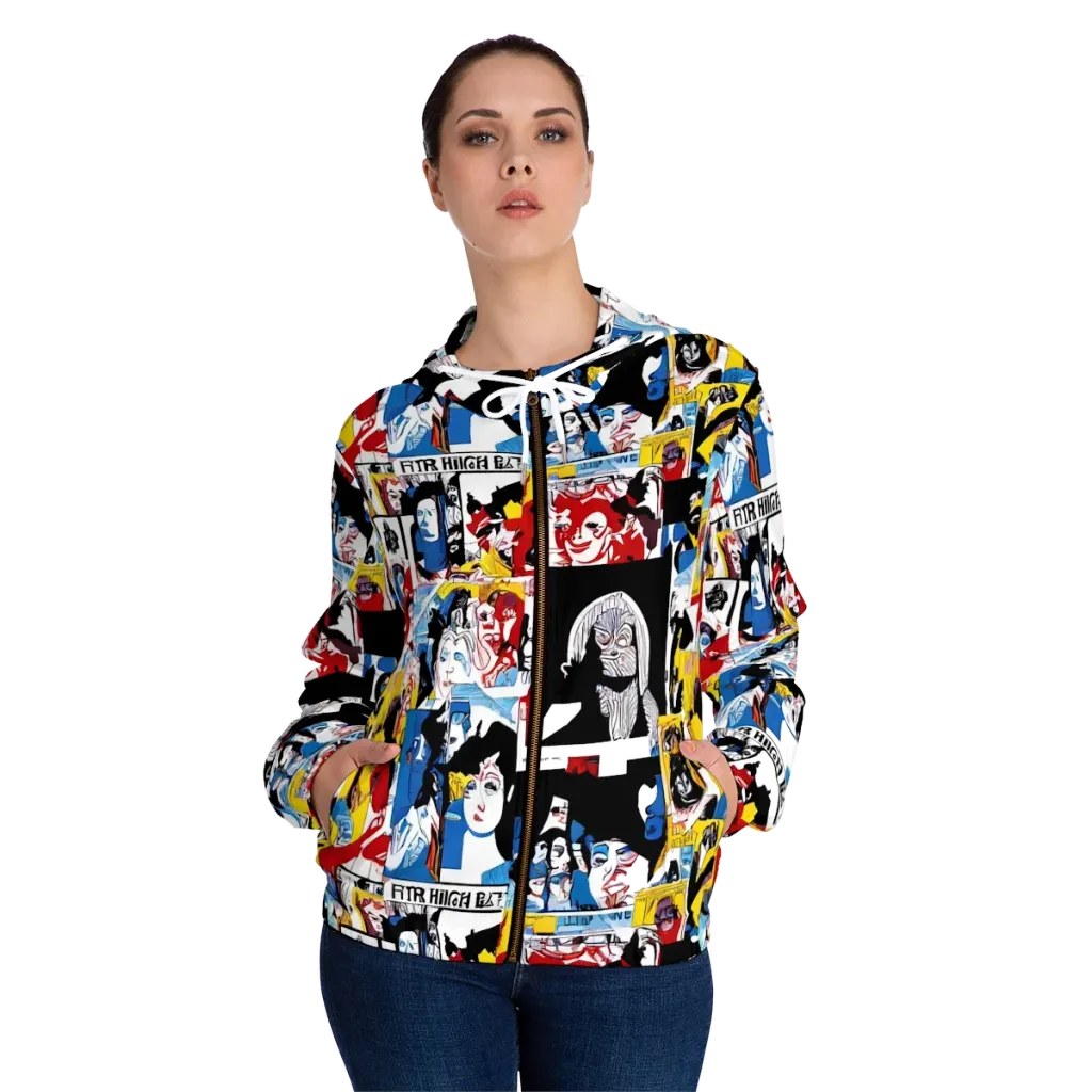 Pop Art Parade on Women's Full-Zip Hoodie — Front On Person