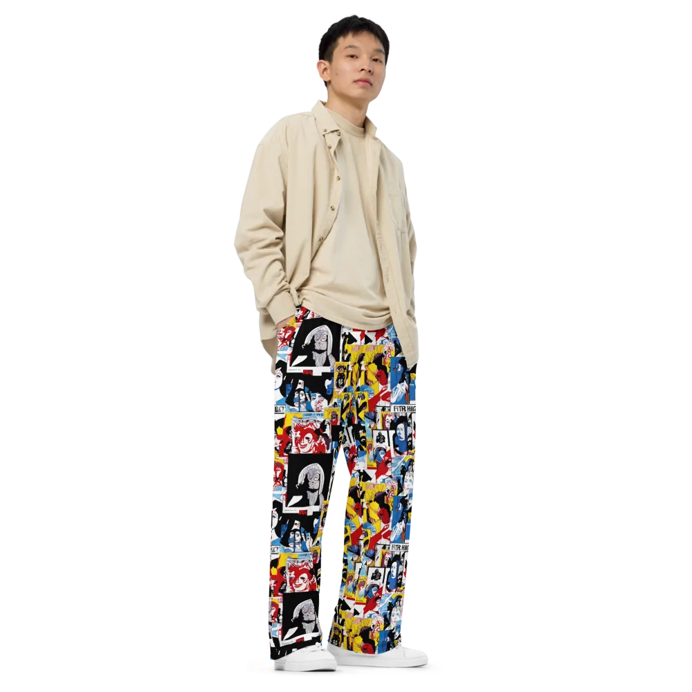 Pop Art Parade on Wide-Leg Pants — Right Front