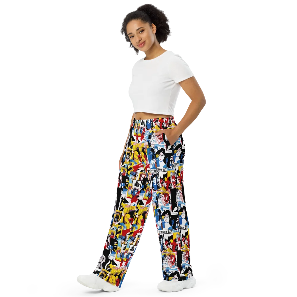 Pop Art Parade on Wide-Leg Pants — Left Front