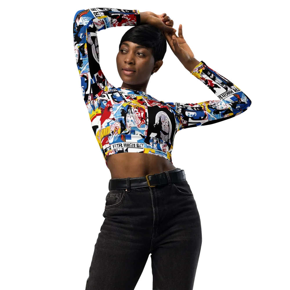 Pop Art Parade on Long Sleeve Crop Top — Front
