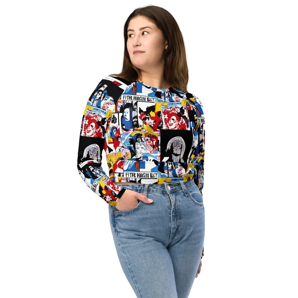 Pop Art Parade on Long Sleeve Crop Top — Front