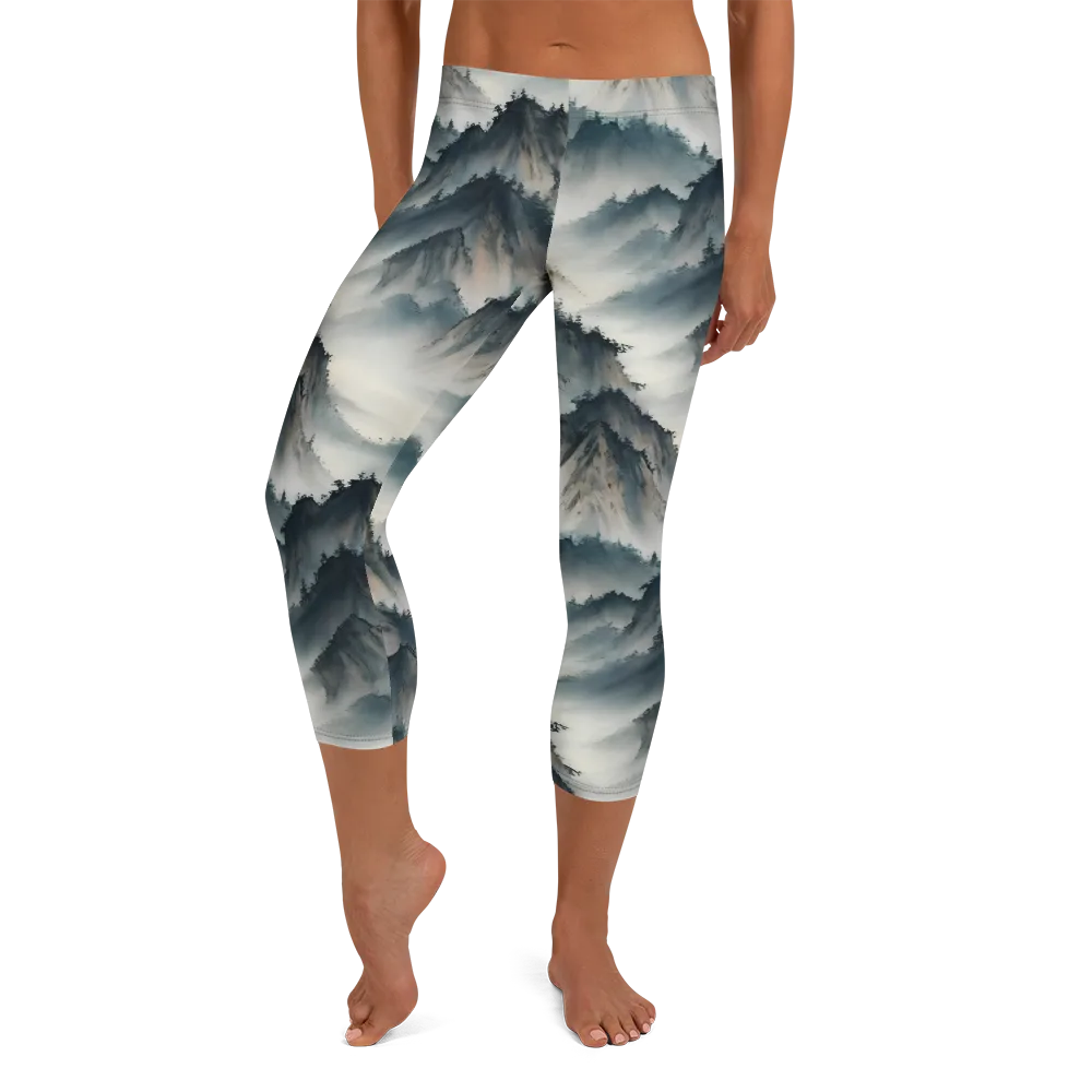 Mistbound Mountains on Capri Leggings — Front