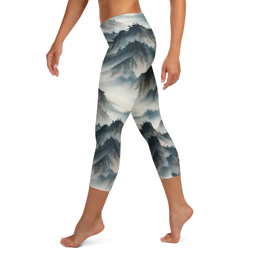 Mistbound Mountains on Capri Leggings — Left