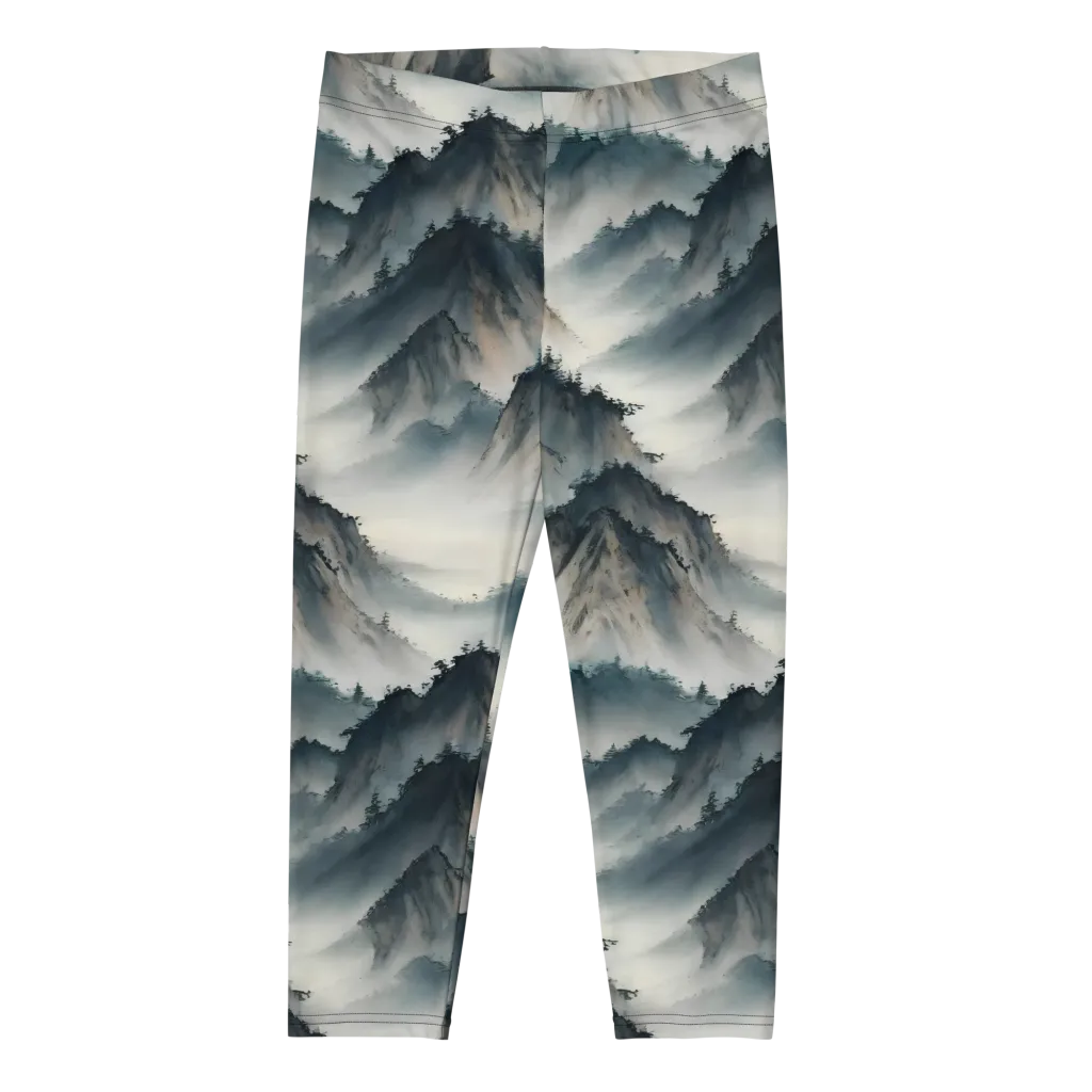 Mistbound Mountains on Capri Leggings — Front