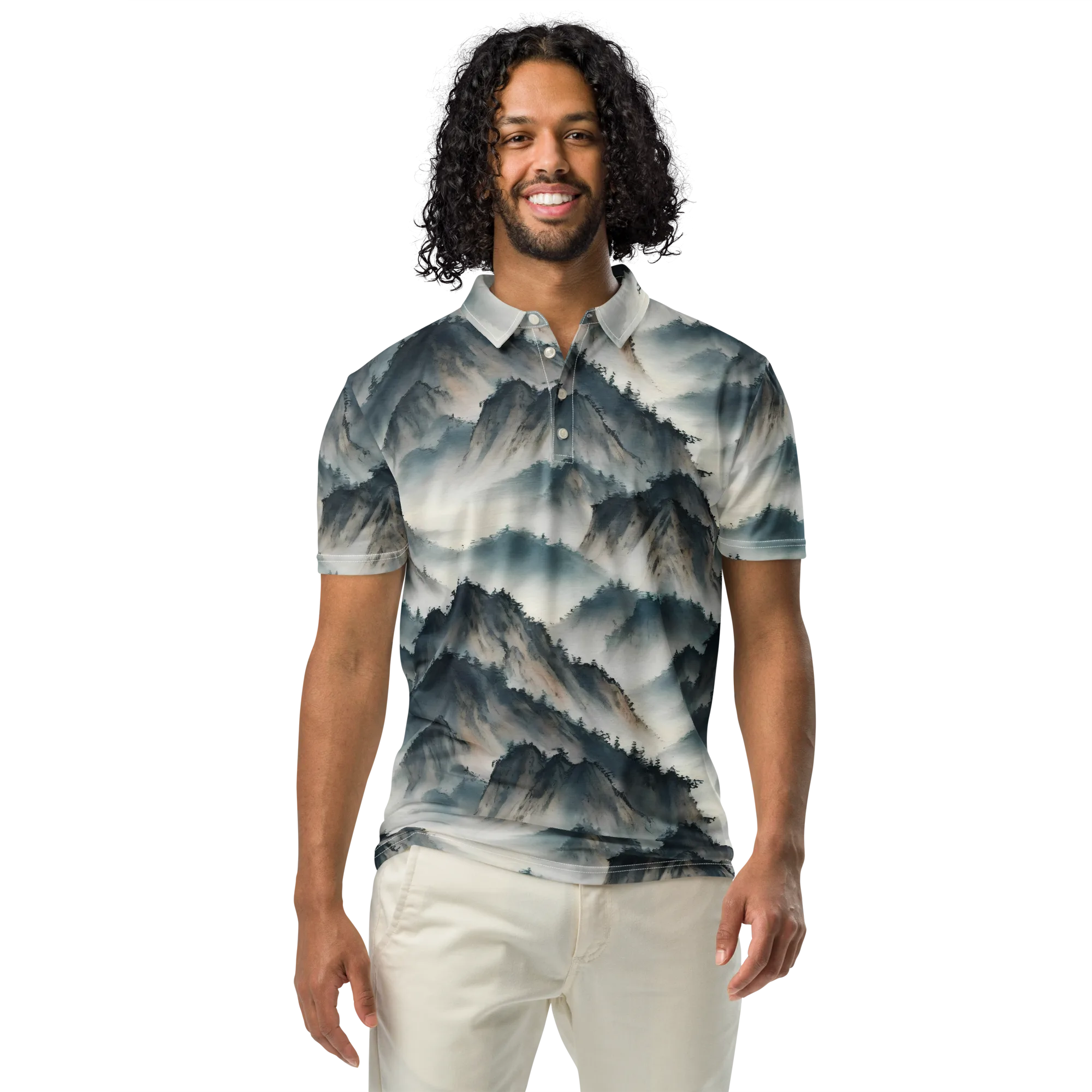 Mistbound Mountains on Men's Slim Fit Polo Shirt — Front