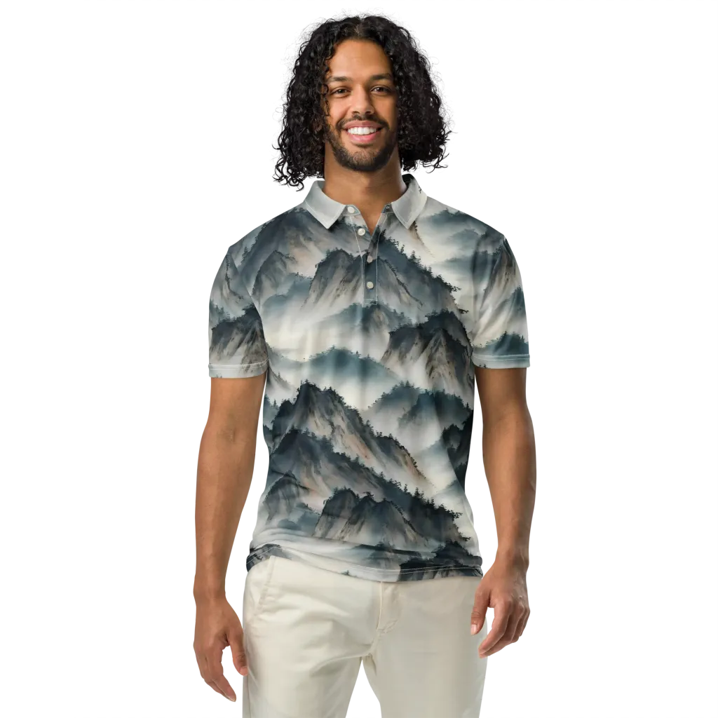 Mistbound Mountains on Men's Slim Fit Polo Shirt — Front