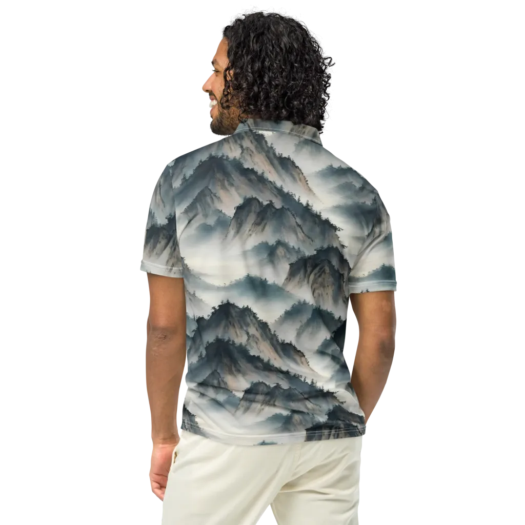 Mistbound Mountains on Men's Slim Fit Polo Shirt — Back