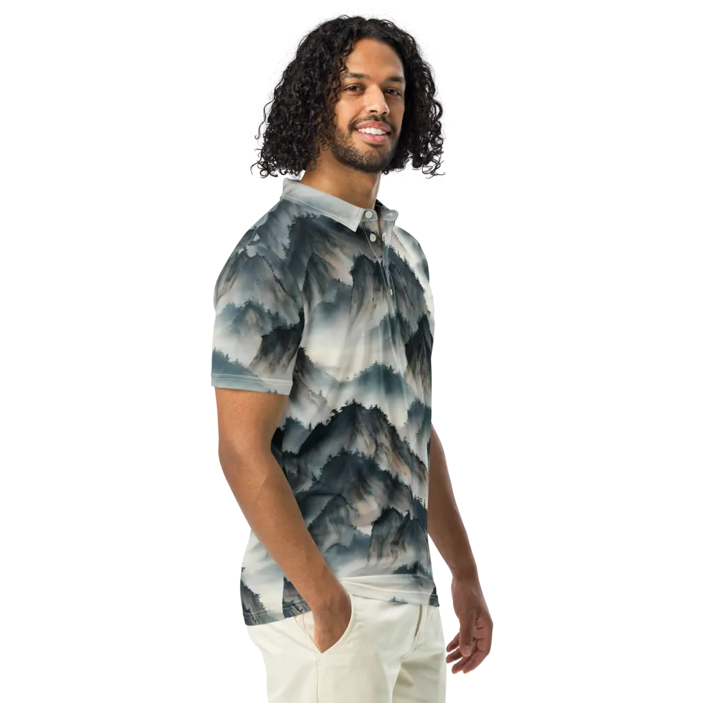 Mistbound Mountains on Men's Slim Fit Polo Shirt — Right Front