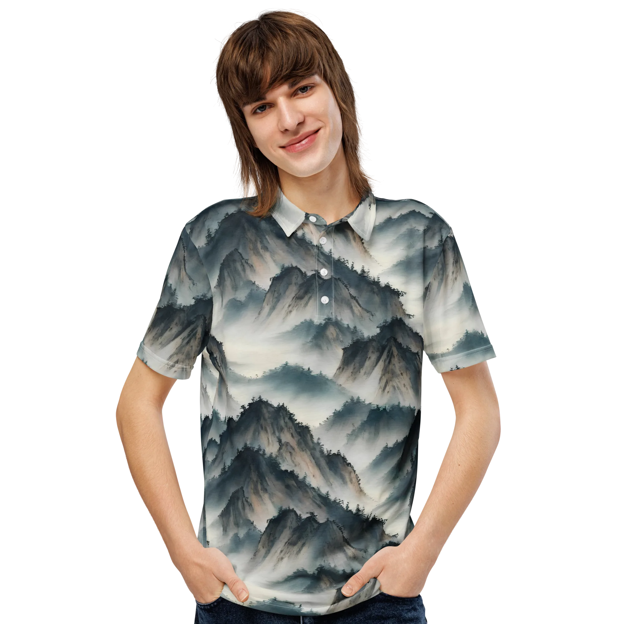 Mistbound Mountains on Men's Slim Fit Polo Shirt — Front
