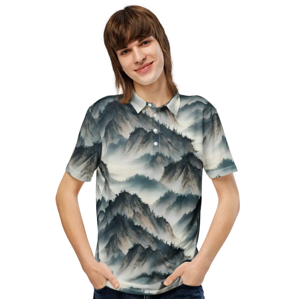 Mistbound Mountains on Men's Slim Fit Polo Shirt — Front