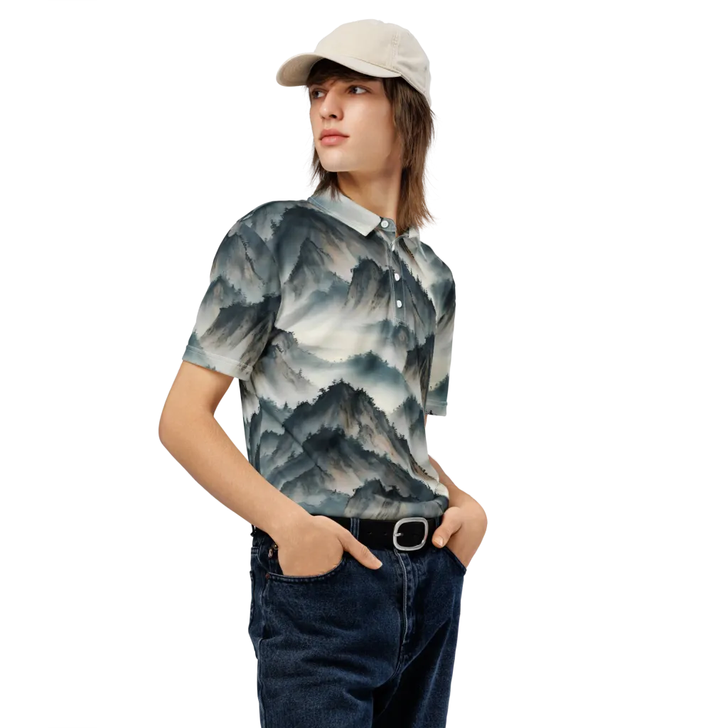 Mistbound Mountains on Men's Slim Fit Polo Shirt — Right Front