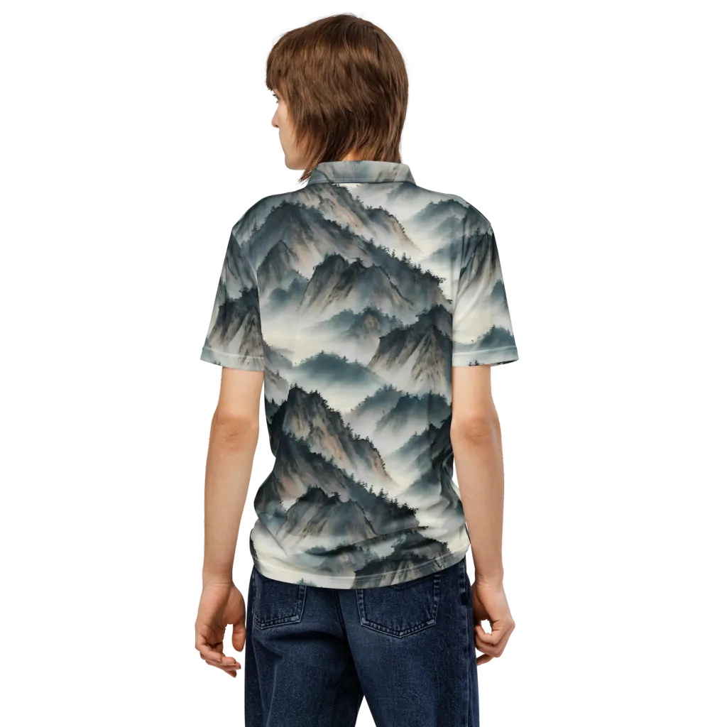 Mistbound Mountains on Men's Slim Fit Polo Shirt — Back