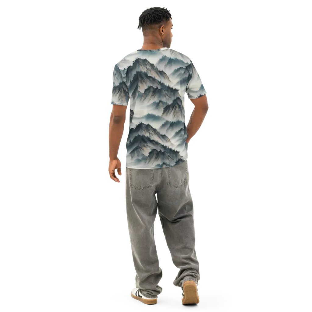 Mistbound Mountains on Men's Cotton Crew Neck T-Shirt — Back