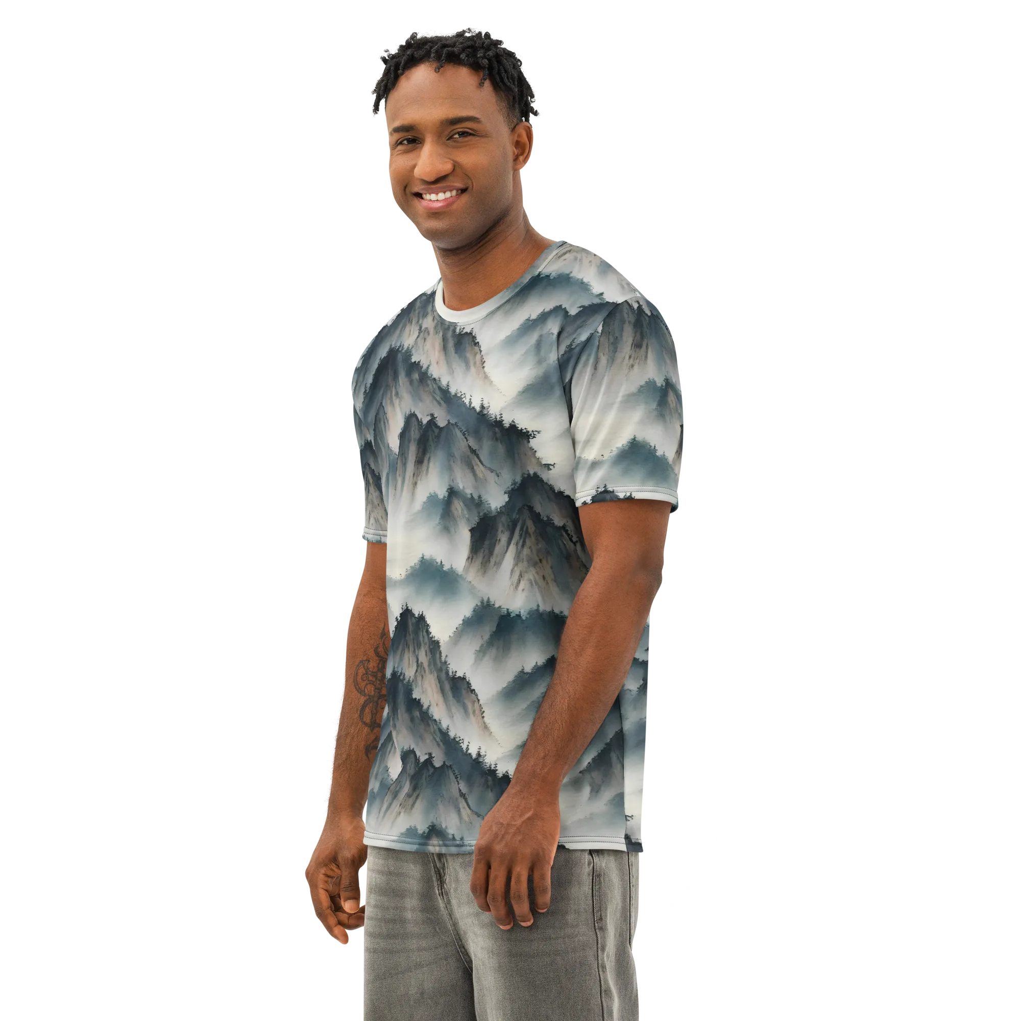 Mistbound Mountains on Men's Cotton Crew Neck T-Shirt — Left Front