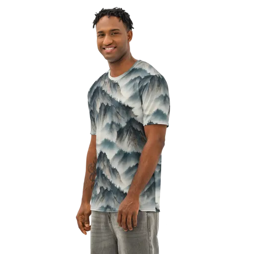 Mistbound Mountains on a Men's Cotton Crew Neck T-Shirt