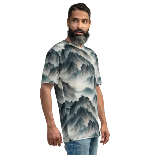 Mistbound Mountains on a Men's Crew Neck T-Shirt